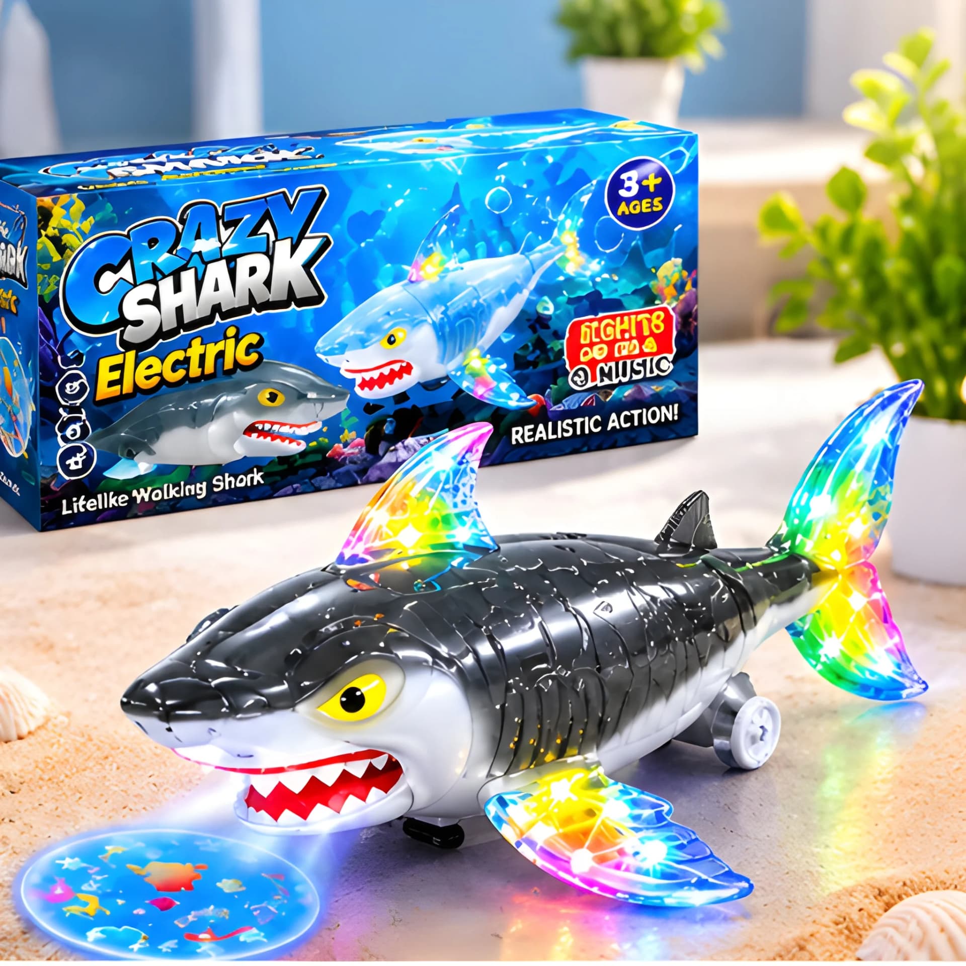 Electric Moving Shark Toy with Colorful Lights
