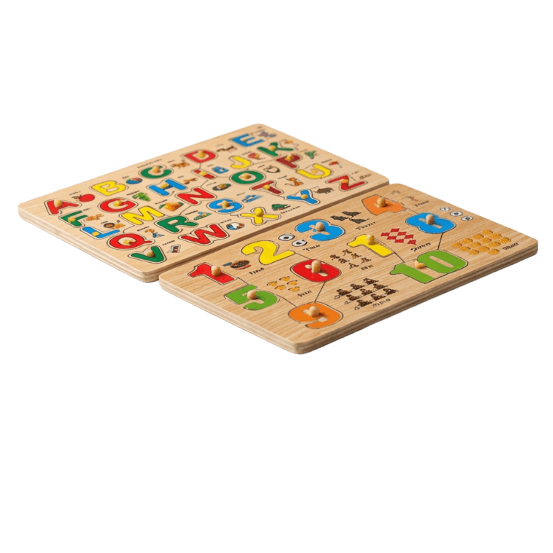 Wooden Alphabet & Number Puzzle (Set of 3)