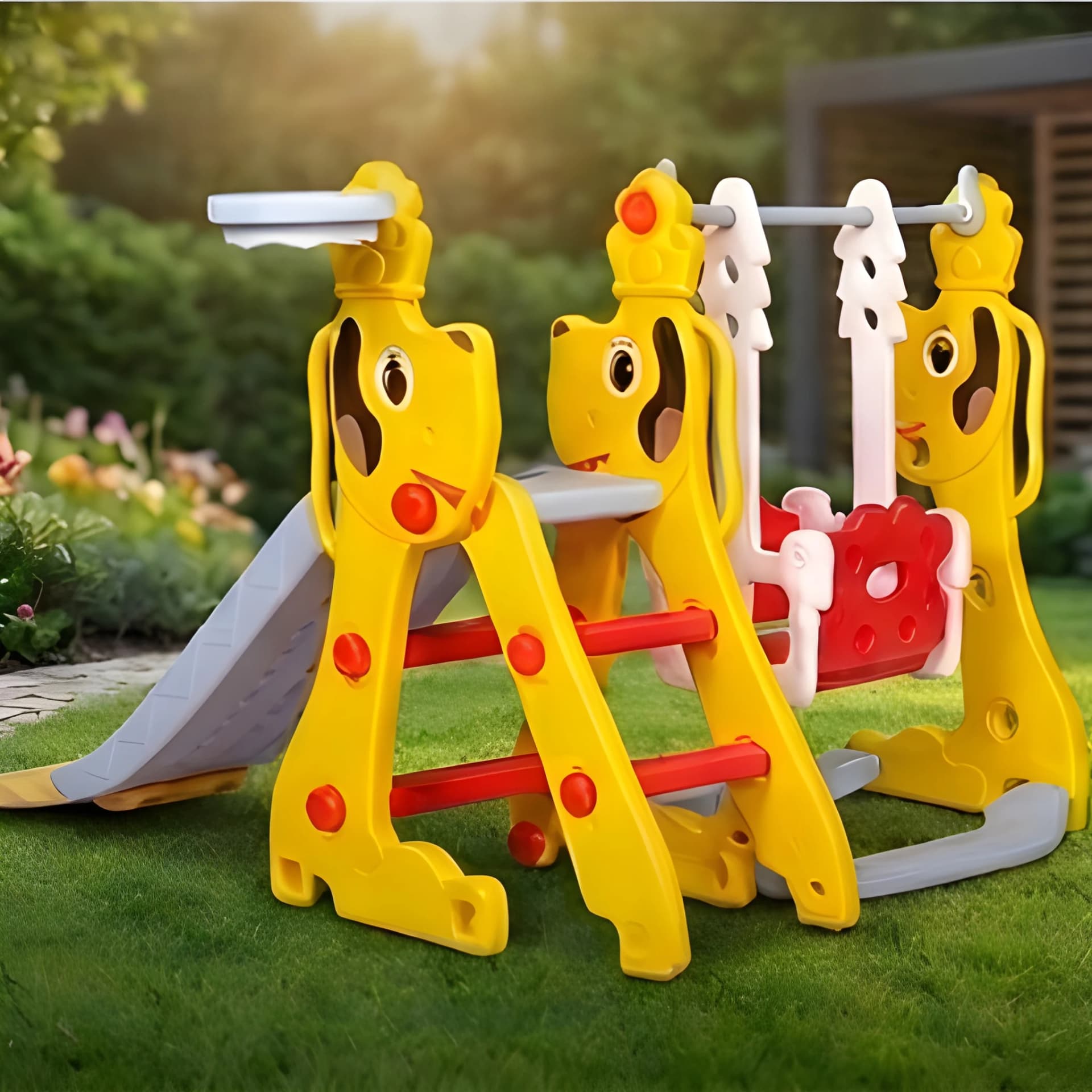 Dog Slide Combo for Kids – Slide, Swing & Basketball 3-in-1 Play Set